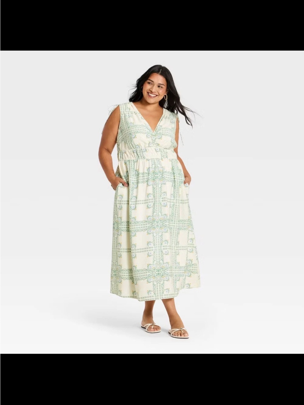 a new day Sleeveless V-Neck Maxi Dress in Cream and Mint